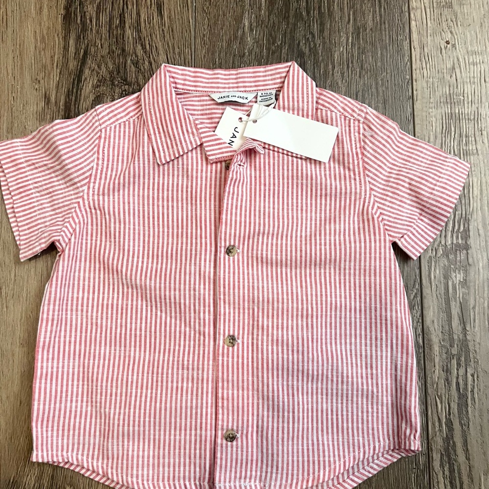 6-12 months Janie and Jack Striped Red Button down Shirt